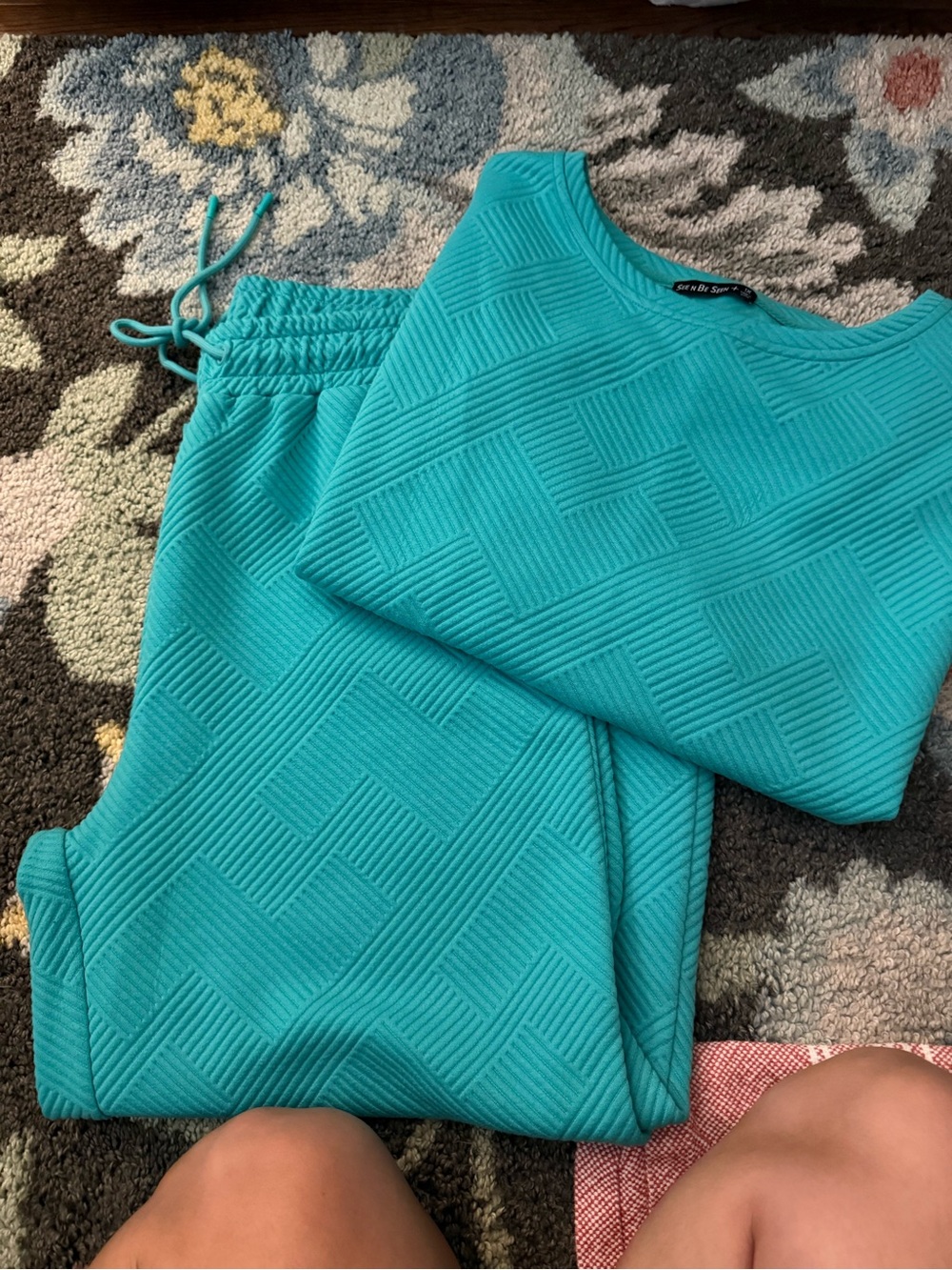 AB Studio Teal Textured Cropped Pants & Top Set